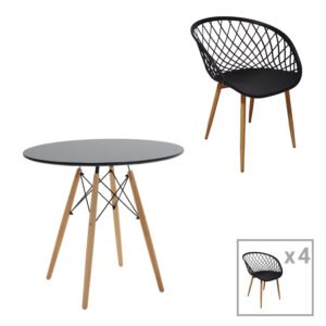 Τραπεζαρία Ezra-Julita House Genius σετ 5τεμ pp-mdf σε μαύρη-φυσική απόχρωση Φ80x73εκ