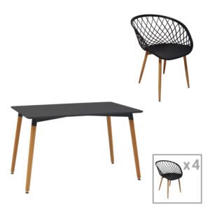 Τραπεζαρία Ezra-Natali House Genius σετ 5τεμ pp-mdf σε μαύρη-φυσική απόχρωση 120x80x76εκ