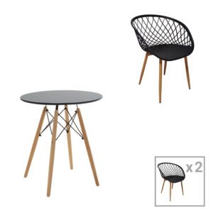 Τραπεζαρία Ezra-Julita House Genius σετ 3τεμ pp-mdf σε μαύρη-φυσική απόχρωση Φ60x73εκ