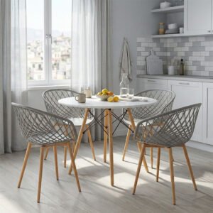 Τραπεζαρία Ezra-Julita House Genius σετ 5τεμ pp-mdf σε λευκό/γκρι με φυσική απόχρωση πόδια Φ80x73εκ