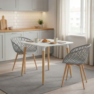 Τραπεζαρία Ezra-Natali House Genius σετ 3τεμ pp-mdf σε γκρι-λευκή απόχρωση με φυσικό πόδι 80x80x76εκ