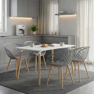 Τραπεζαρία Ezra-Natali House Genius σετ 5τεμ pp-mdf σε γκρι-λευκή απόχρωση με φυσικό πόδι 120x80x76εκ