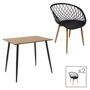 Τραπεζαρία Ezra-Cuba House Genius σετ 3τεμ pp-mdf σε μαύρη-sonoma απόχρωση 70x70x75εκ