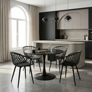 Τραπεζαρία Ezra-Balou House Genius σετ 5τεμ pp-mdf σε μαύρη απόχρωση Φ100x73εκ