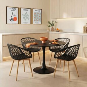 Τραπεζαρία Ezra-Balou House Genius σετ 5τεμ pp-mdf σε μαύρη-φυσικό απόχρωση Φ120x73εκ