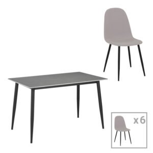 Τραπεζαρία Bella-Gustas House Genius σετ 7τμχ γκρι μαρμάρου sintered stone-μαύρο μέταλλο 160x80x75εκ