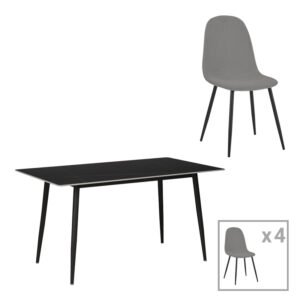 Τραπεζαρία Gustas-Bella House Genius σετ 5τμχ γκρι βελούδο με μαύρο μαρμάρου 140x80x75εκ