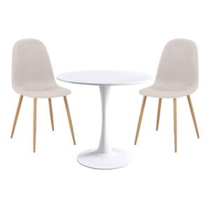 Τραπεζαρία Elijah-Bella House Genius σετ 3τεμ σε λευκή-μπεζ απόχρωση Φ60x74εκ