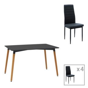 Τραπεζαρία Natali-Parker House Genius σετ 5τεμ mdf σε μαύρη-φυσική απόχρωση 120x80x76cm