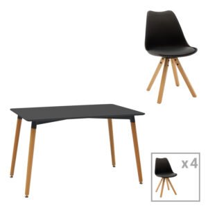 Τραπεζαρία Natali-Caron House Genius σετ 5τεμ mdf σε μαύρη-φυσική απόχρωση 120x80x76εκ