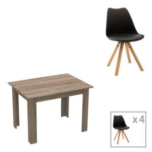 Τραπεζαρία Manka-Caron House Genius σετ 5τεμ σε sonoma tuffle-μαύρη απόχρωση 110x80x77εκ
