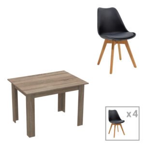 Τραπεζαρία Manka-Gaston House Genius σετ 5τεμ σε sonoma truffle-μαύρη απόχρωση 110x80x77εκ