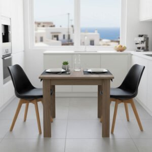 Τραπεζαρία Manka Ι -Gaston House Genius σετ 3τεμ σε sonoma truffle-μαύρη απόχρωση 80x80x77εκ