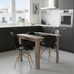 Τραπεζαρία Manka I-Julita House Genius σετ 3τεμ σε sonoma truffle-μαύρη απόχρωση 80x80x77εκ