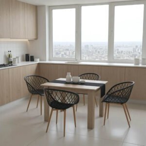 Τραπεζαρία Manka-Ezra House Genius σετ 5τεμ σε sonoma-μαύρη απόχρωση 110x80x77εκ