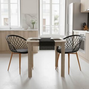 Τραπεζαρία Manka-Ezra House Genius σετ 3τεμ σε sonoma-μαύρη απόχρωση 80x80x77εκ