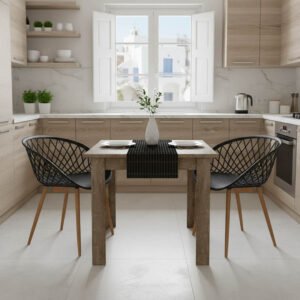 Τραπεζαρία Manka-Ezra House Genius σετ 3τεμ σε sonoma truffle-μαύρη απόχρωση 80x80x77εκ