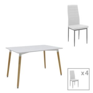 Τραπεζαρία Natali-Parker House Genius σετ 5τεμ MDF λευκό-πόδια φυσικό 120x80x76εκ