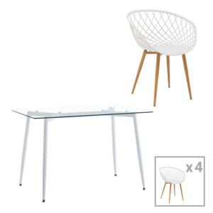 Τραπεζαρία Quana-Ezra House Genius σετ 5τεμ γυάλινο 8χιλ διάφανο - λευκό πόδι 120x70x75εκ