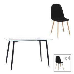 Τραπεζαρία Quana-Bella House Genius σετ 5τεμ γυάλινο 8χιλ διάφανο-μαύρο πόδι 120x70x75εκ