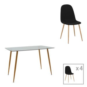 Τραπεζαρία Chloe-Bella House Genius σετ 5τεμ γυάλινο 8χιλ - πόδι μέταλλο σε φυσική απόχρωση 120x70x75εκ