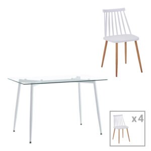 Τραπεζαρία Quana-Aurora I House Genius σετ 5τεμ σε διάφανο-λευκή απόχρωση 120x70x75εκ