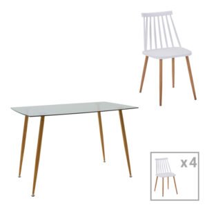 Τραπεζαρία Chloe-Aurora I House Genius σετ 5τεμ γυάλινο 8χιλ ανθρακί - πόδι φυσικό 120x70x75εκ