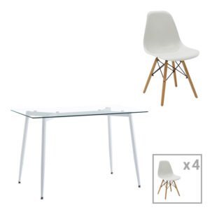 Τραπεζαρία Quana-Julita House Genius σετ 5τεμ γυάλινο 8χιλ διάφανο - λευκό 120x70x75εκ