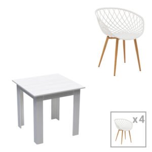 Τραπεζαρία Manka-Ezra House Genius σετ 3τεμ σε λευκή απόχρωση 80x80x77εκ