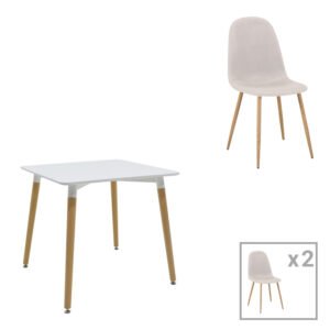 Τραπεζαρία Bella-Natali House Genius σετ 3τεμ MDF λευκό-πόδια φυσικό 80x80x76εκ