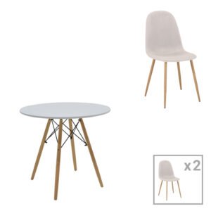 Τραπεζαρία Bella-Julita House Genius MDF σετ 3τεμ λευκό-πόδια φυσικό Φ80x73εκ