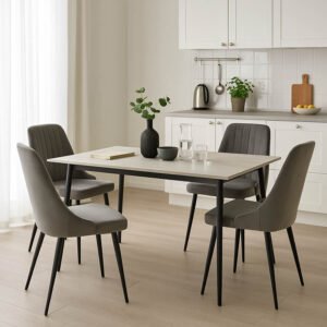 Τραπεζαρία Azori-Gustas House Genius σετ 5τεμ λευκό μαρμάρου-ανθρακί 120x80x76εκ