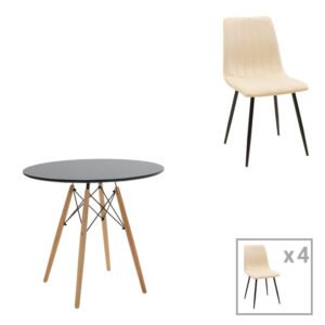 Τραπεζαρία Julita-Noor House Genius σετ 5τεμ MDF μαύρο-μπεζ-φυσικό Φ80x73εκ
