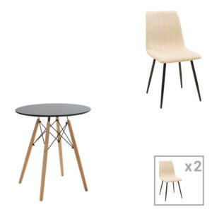 Τραπεζαρία Julita-Noor House Genius σετ 3τεμ MDF μαύρο-μπεζ-φυσικό Φ60x73εκ