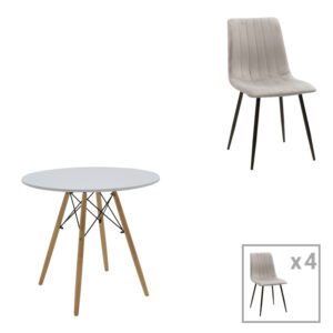 Τραπεζαρία Julita-Noor House Genius σετ 5τεμ MDF λευκό-γκρι-πόδια φυσικό Φ80x73εκ