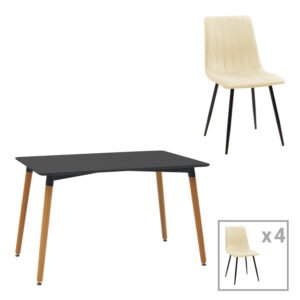 Τραπεζαρία Natali-Noor House Genius σετ 5τεμ MDF μαύρο-μπεζ ύφασμα 120x80x76εκ