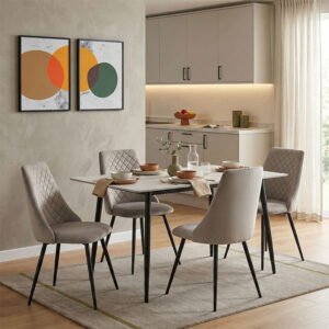 Τραπεζαρία Gustas-Giselle House Genius σετ 5τεμ λευκό μαρμάρου-γκρι βελουδο 120x80x76εκ