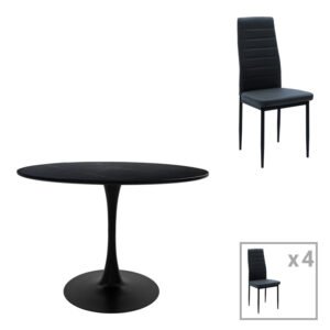 Τραπεζαρία Balou-Parker House Genius σετ 5τεμ μαύρο-ανθρακί Φ100x73εκ