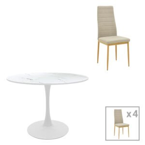 Τραπεζαρία Balou-Parker House Genius σετ 5τεμ λευκό-μπεζ Φ100x73εκ
