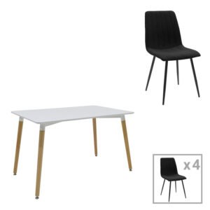 Τραπεζαρία Natali-Noor House Genius σετ 5τεμ MDF γκρι-λευκό-πόδια φυσικό 120x80x76εκ