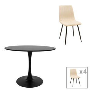 Τραπεζαρία Balou-Noor House Genius σετ 5τεμ MDF μαύρο-μπεζ Φ100x73εκ