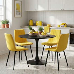 Τραπεζαρία Balou-Noor House Genius σετ 5τεμ MDF μαύρο-κιτρινο Φ100x73εκ