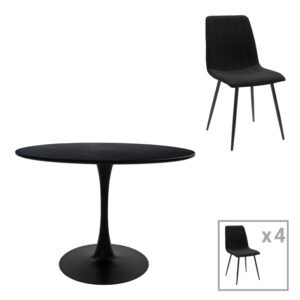 Τραπεζαρία Balou-Noor House Genius σετ 5τεμ MDF μαύρο-ύφασμα μαυρο Φ120x73εκ