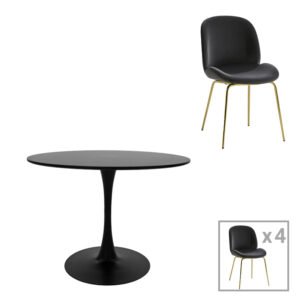 Τραπεζαρία Balou-Maley House Genius σετ 5τεμ MDF μαύρο-βελούδο ανθρακί Φ120x73εκ
