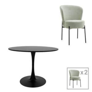 Τραπεζαρία Balou-Houlian House Genius σετ 3τεμ MDF μαύρο-ύφασμα μέντα Φ80x73εκ