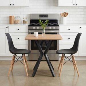 Τραπεζαρία με Καρέκλες Julita μαύρο και Τραπέζι Prestone oak 70x70x75εκ Σετ 3τεμ