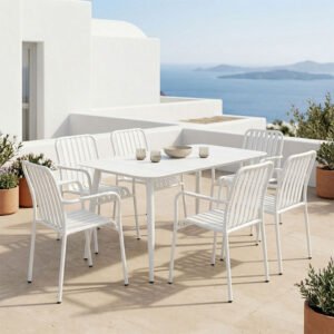 Τραπεζαρία Heven Vista House Genius σετ 7τεμ λευκό αλουμίνιο 120x70x72εκ