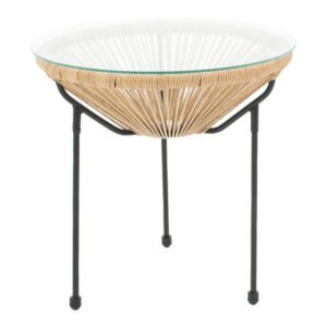 Τραπέζι Acapulco House Genius μεταλλο σε μαύρη-pe rattan σε φυσική απόχρωση Φ50x52εκ