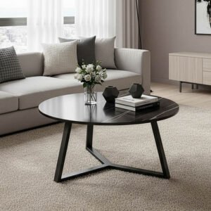 Τραπέζι σαλονιού Berton House Genius σε όψη μαρμάρου με μαύρο μέταλλο Φ80x40εκ