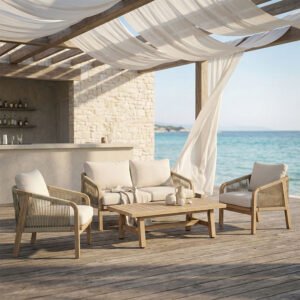 Σαλόνι κήπου Malibu House Genius μασίφ ξύλο ακακίας-ύφασμα μπεζ